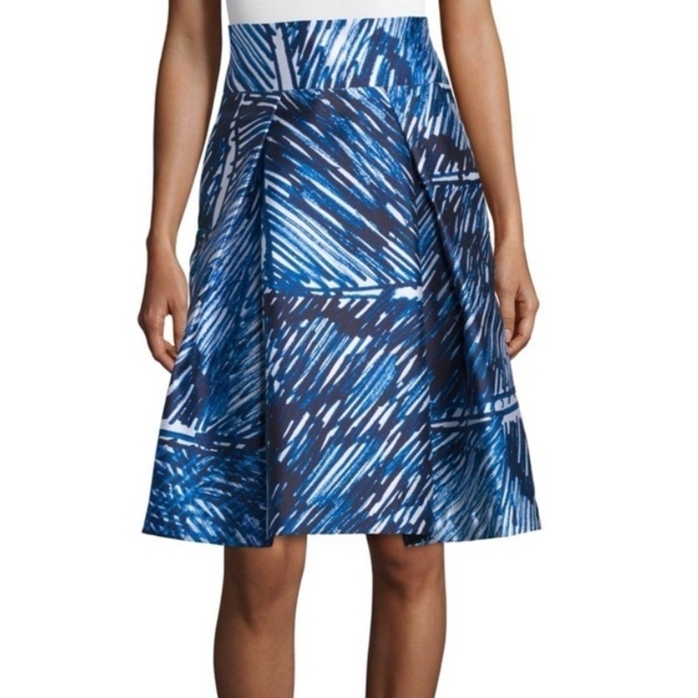 MILLY scribble print A-line midi skirt blue white size 4